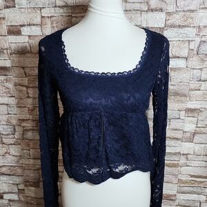 La Peche Brand New No Tag Elegant Dark Blue  Lace Long Sleeve